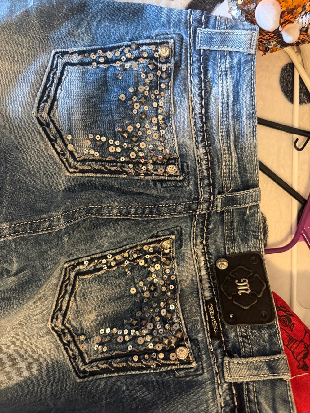 Miss Me Light Blue Sequin Pocket Bootcut Jeans